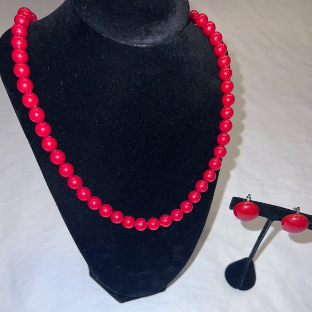 Vintage antique enamel‎ red necklace with matching earrings set